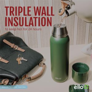 Ello Therma 32oz Insulated Stainless Steel Thermos for Hot & Cold Beverages with Leak Proof Lid & Built-in Cup, Triple Wall Insulation, Hot 24 Hrs, Perfect for Coffee,Tea, Dishwasher Safe, Cream