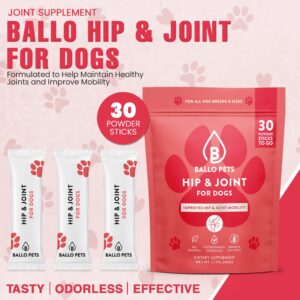 Ballo Pets Hip & Joint for Dogs - Joint Supplement for Dogs - Pain and Inflammation Relief with Glucosamine, Chondroitin, MSM, Turmeric, Vitamin C - 30 Powder Sticks to go, Red