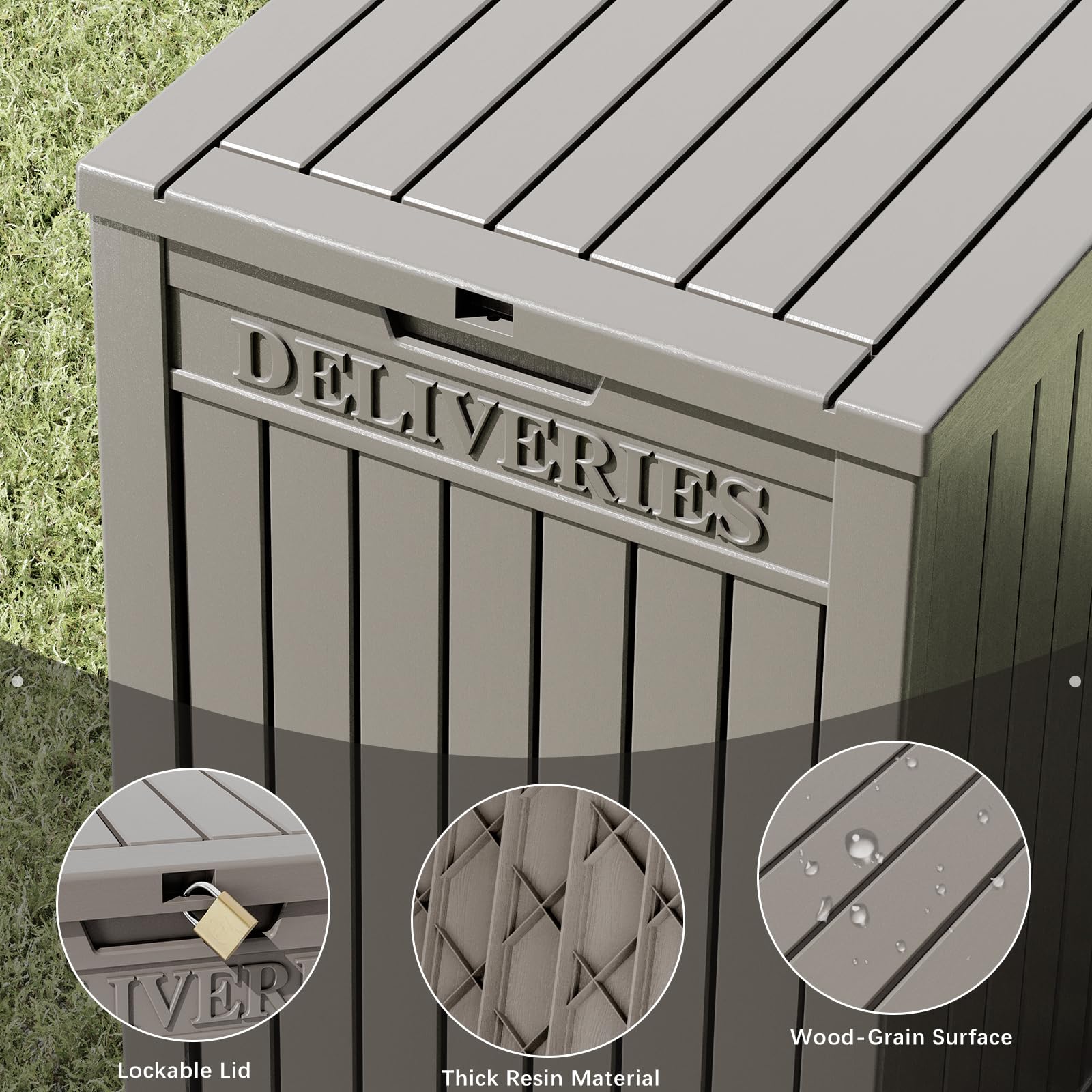 51 Gallon Resin Package Delivery Box for Outside, Storage Box with Lockable Secure, Large Double-Wall Resin Outdoor Package Delivery and Waterproof Deck Box