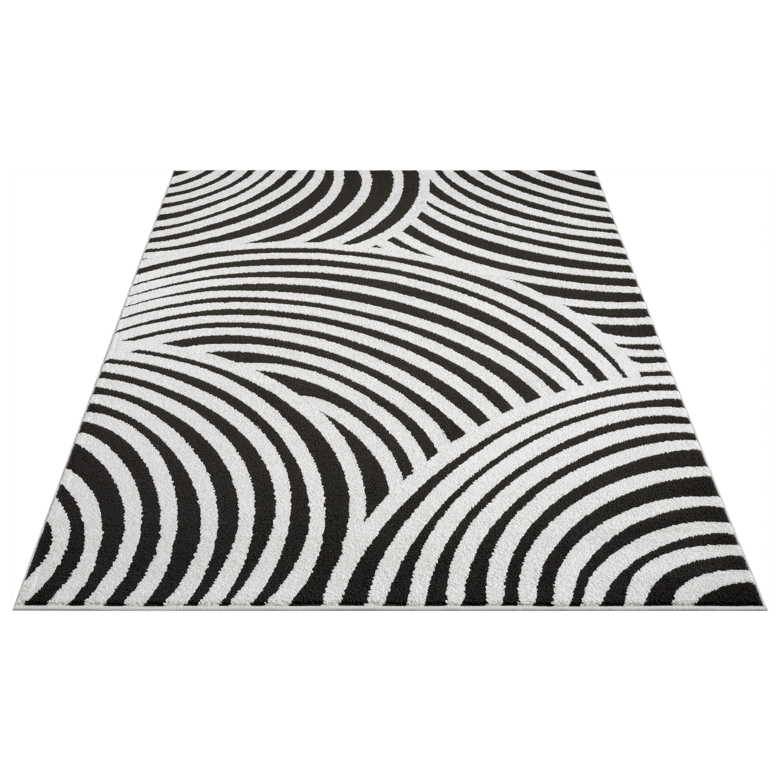 Abani Nomad Cream & Black Area Rug 8' x 10' for Living Room, Bedroom - Black Linear Curves Design - Durable & Easy to Clean