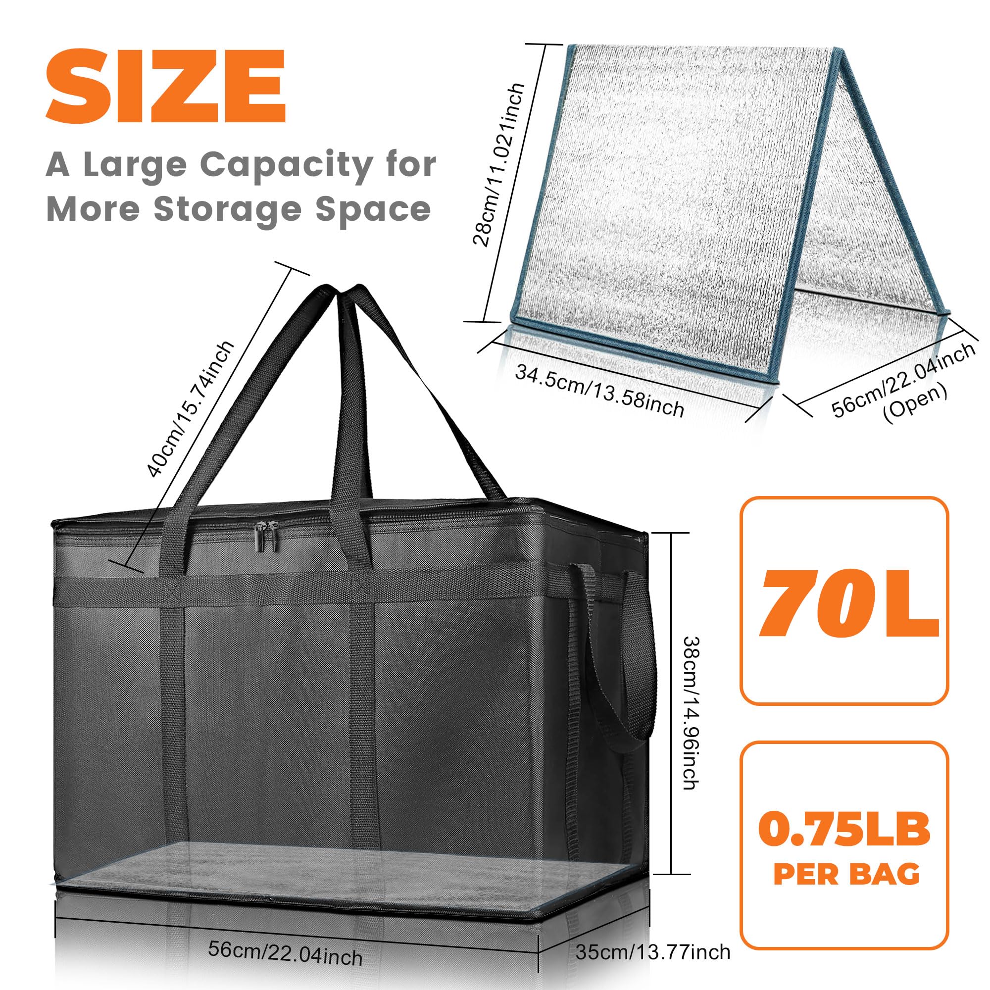 Micanlo Insulated Food Delivery Bag, Commercial Grade Pizza Carrier for Hot and Cold Food, Large Reusable Catering Cooler Bag 22x15x14, Pizza Delivery Box for Uber Eats, Doordash Essentials