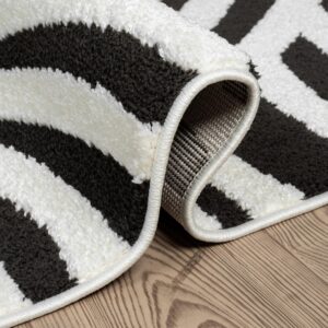 Abani Nomad Cream & Black Area Rug 8' x 10' for Living Room, Bedroom - Black Linear Curves Design - Durable & Easy to Clean