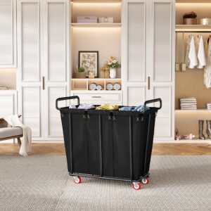 Gewudraw 3 Section Laundry Sorter Cart, 3 Bag 75Gal Rolling Laundry Hamper Sorter with Lockable Wheels, Removable Laundry Bag,Rolling Laundry Basket Organizer for Laundry Room,Bedroom,Bathroom, Black