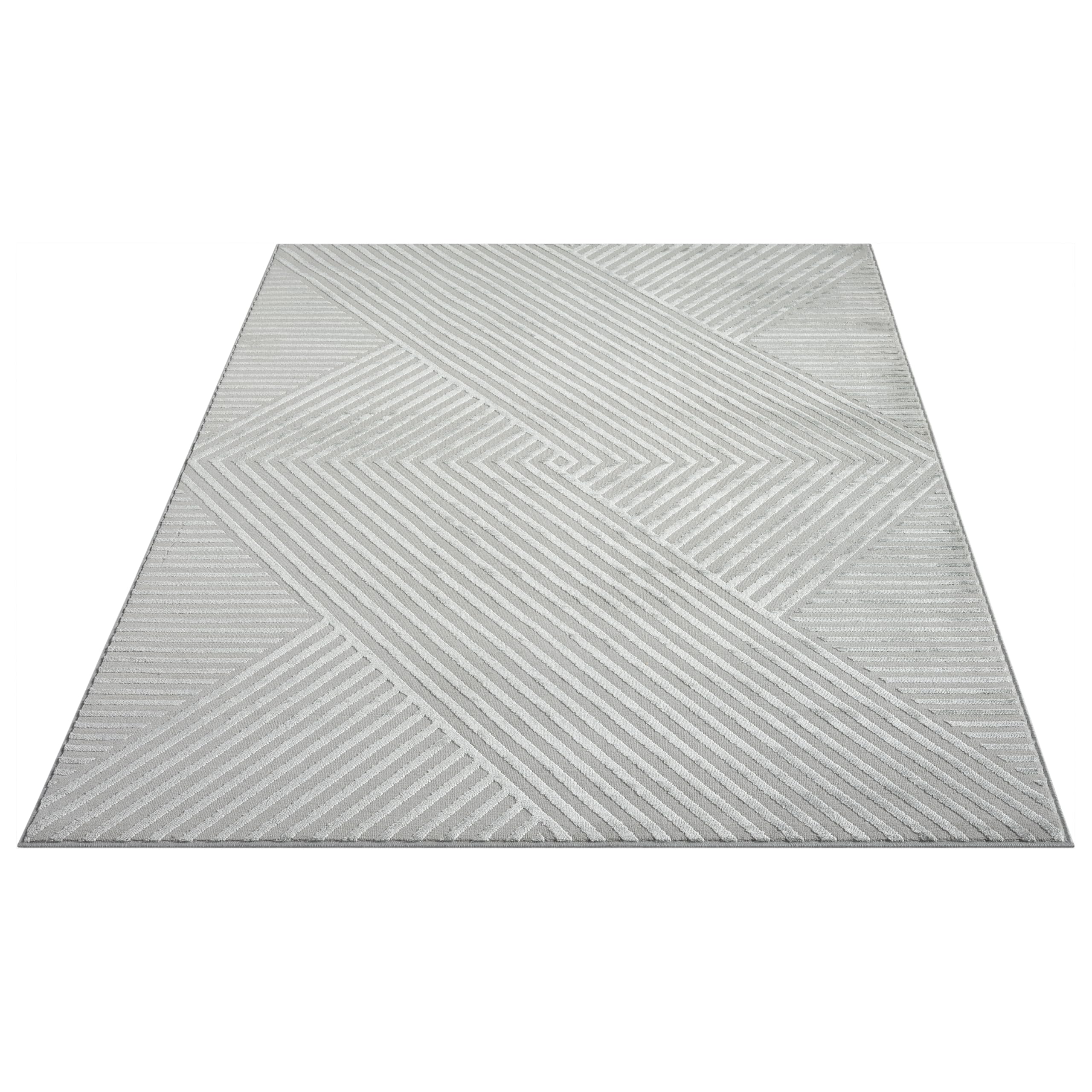 Abani Neutral Grey Area Rug 8' x 10' for Living Room, Bedroom - Criss Cross Line Zen Reiki Pattern - Durable & Easy to Clean