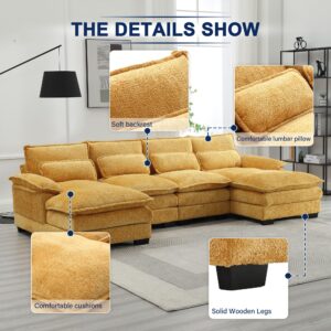 MOONMISS Modular Sectional Sofa, Modern U Shaped Sofa Couch with High Supportive & Soft Cushions, Cozy Deep Seat Couch with Double Chaise for Living Room, Apartment, Office, Mustard Yellow