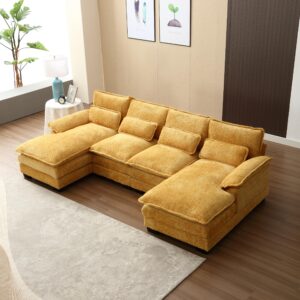 moonmiss modular sectional sofa, modern u shaped sofa couch with high supportive & soft cushions, cozy deep seat couch with double chaise for living room, apartment, office, mustard yellow