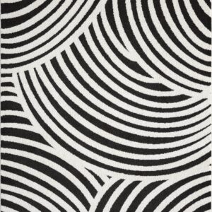 Abani Nomad Cream & Black Area Rug 8' x 10' for Living Room, Bedroom - Black Linear Curves Design - Durable & Easy to Clean