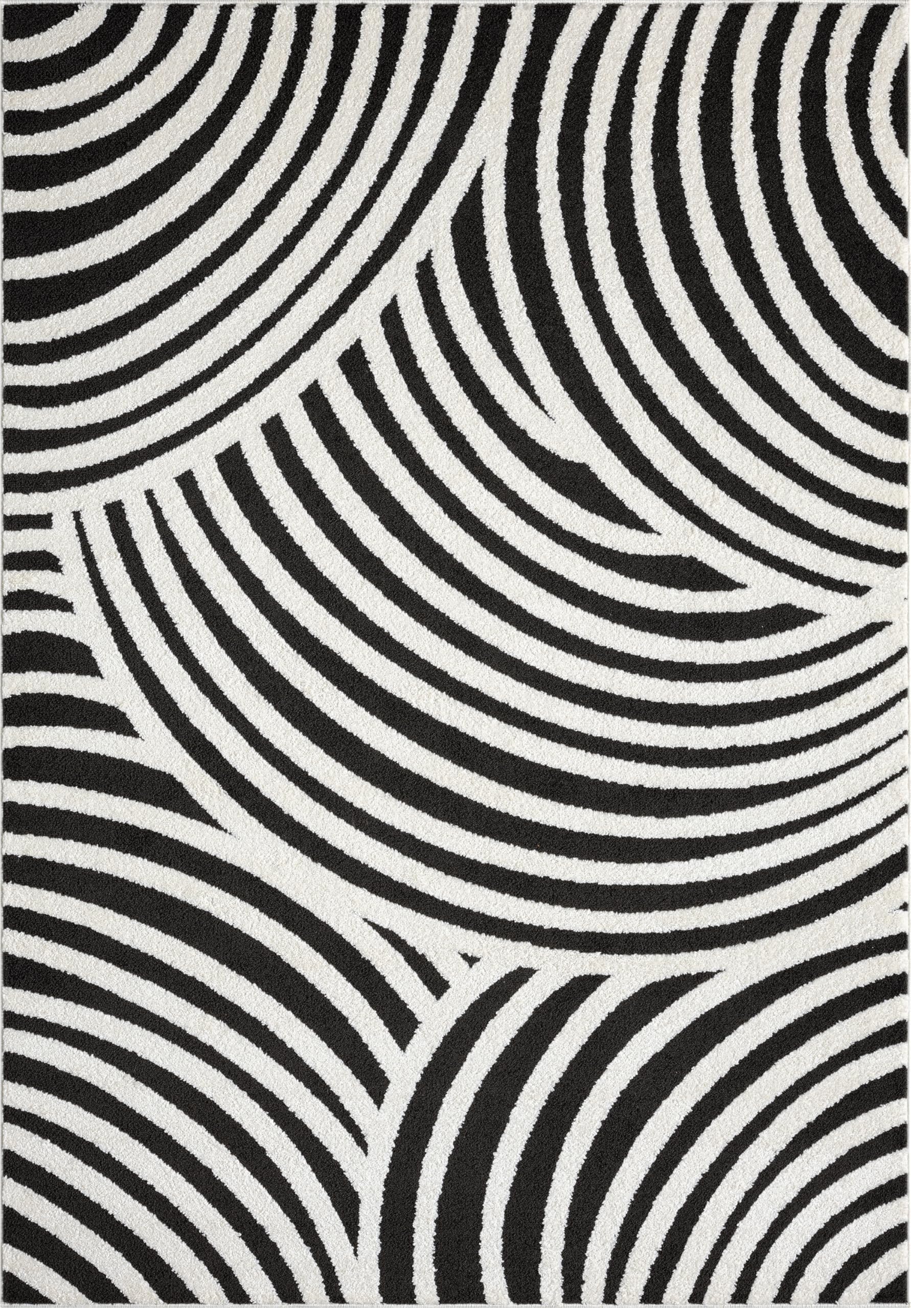 Abani Nomad Cream & Black Area Rug 8' x 10' for Living Room, Bedroom - Black Linear Curves Design - Durable & Easy to Clean