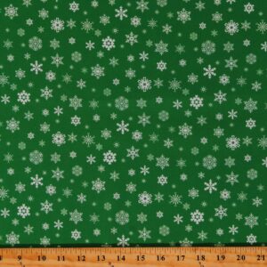 elizabeth studios cotton santa's list snowflakes snow winter christmas seasonal holiday green cotton fabric print by the yard (676green)