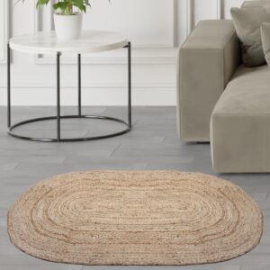 Craft Trade Oval Area Rug 3X5 FEET Hand Woven Braided Jute Rug for Kitchen - Farmhouse Jute Braid Oval Rug Reversible Boho Perfect as Doormat for Living Room Decorative Area Rug Home