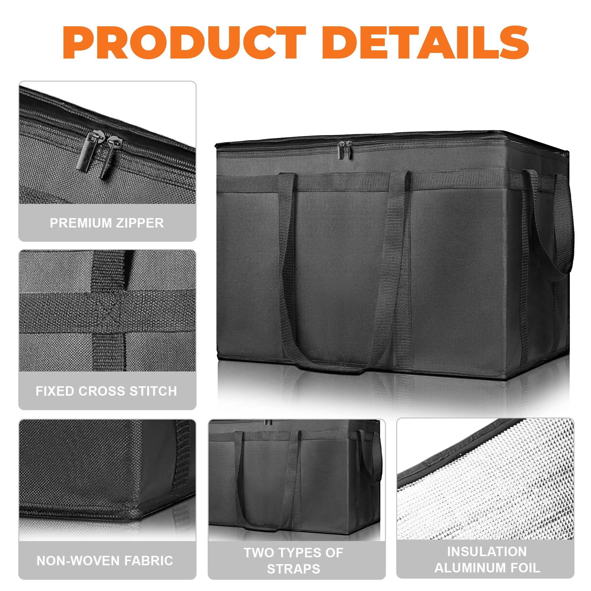 Micanlo Insulated Food Delivery Bag, Commercial Grade Pizza Carrier for Hot and Cold Food, Large Reusable Catering Cooler Bag 22x15x14, Pizza Delivery Box for Uber Eats, Doordash Essentials