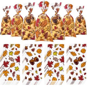 thanksgiving treat bags, fall treat bags, thanksgiving candy bags, thanksgiving bags for goodies, 50 pcs thanksgiving cellophane bags with ties, thanksgiving plastic bags, thanksgiving cello bags, thanksgiving gift bags for thanksgiving day party favor su