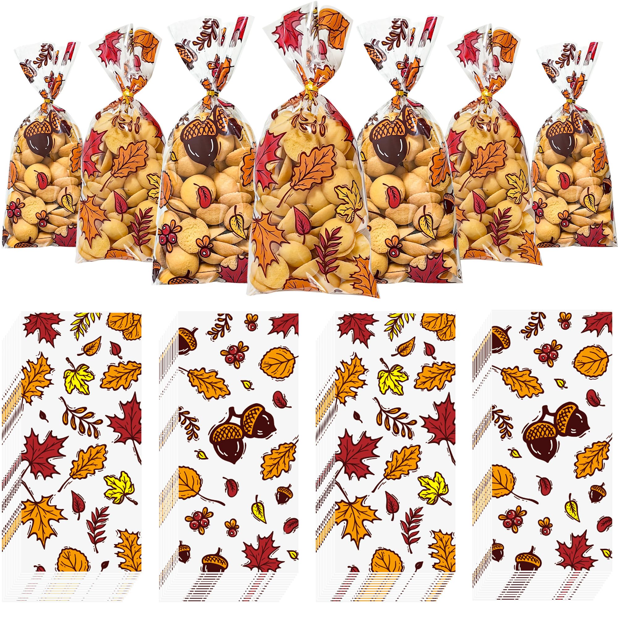 Thanksgiving Treat Bags, Fall Treat Bags, Thanksgiving Candy Bags, Thanksgiving Bags for Goodies, 50 PCS Thanksgiving Cellophane Bags with Ties, Thanksgiving Plastic Bags, Thanksgiving Cello Bags, Thanksgiving Gift Bags for Thanksgiving Day Party Favor Su