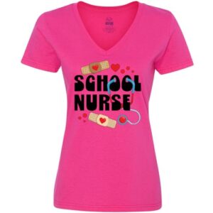 inktastic school nurse with bandages and stethoscope women's v-neck t-shirt xx-large hot pink 43eb0