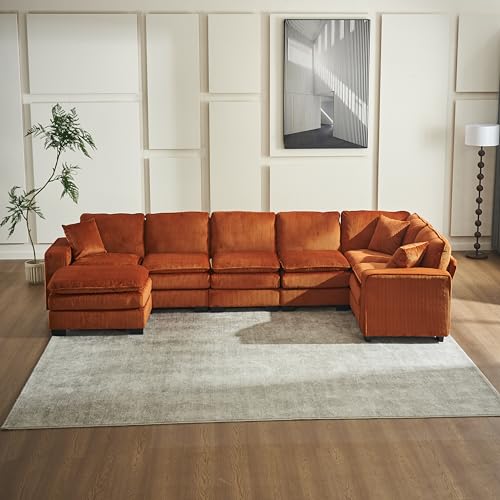 Extra Wide Seat Oversized Convertible Modular Sectional Sofa, Free Combination Reversible Sleeper Couch with Movable Ottoman, 7 Seater Corner Sofa&Couches for Living Room, Office, Spacious Space