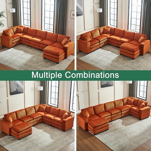 Extra Wide Seat Oversized Convertible Modular Sectional Sofa, Free Combination Reversible Sleeper Couch with Movable Ottoman, 7 Seater Corner Sofa&Couches for Living Room, Office, Spacious Space