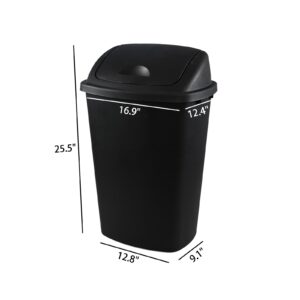 EudokkyNA Set of 4 Large Trash Cans with Lids, 13 Gallon Black Swing Top Garbage Can