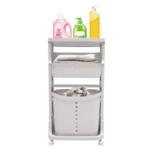 laundry hampers, 3-layer bathroom clothes storage basket household bathroom simple storage shelf kitchen shelf fruit stand with universal wheels for bathroom bedroom kitchen (white, 3-layer)