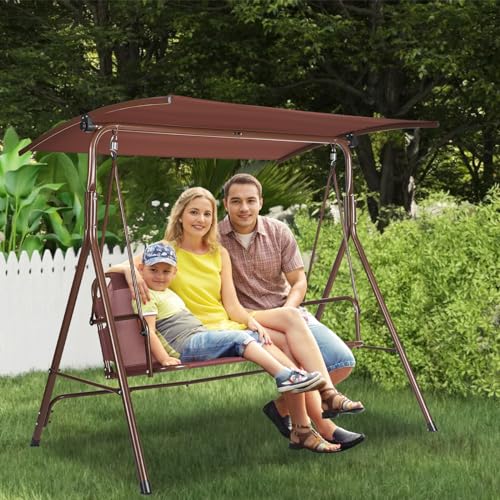 VEVOR 3-Seat Patio Swing Chair, Outdoor Patio Swing with Adjustable Canopy