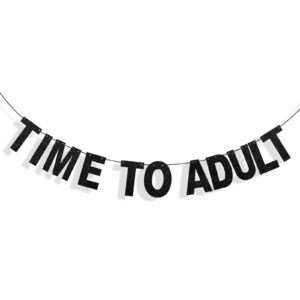 adulting decorations glitter 18th birthday banner, officially adulting 18th birthday decorations hanging backdrop, time to adult, happy 18th birthday banner favors and supplies for girls boys (black)