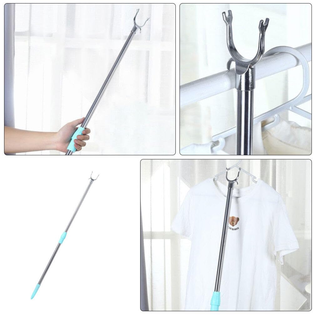 Cabilock Long Reach Stick Pole with Hook Reach Pole Hook Retractable Clothesline Prop Telescopic Handle Clothing Hook Garment Pole Stainless Steel Clothes Rod Laundry Hanging Assist Tool