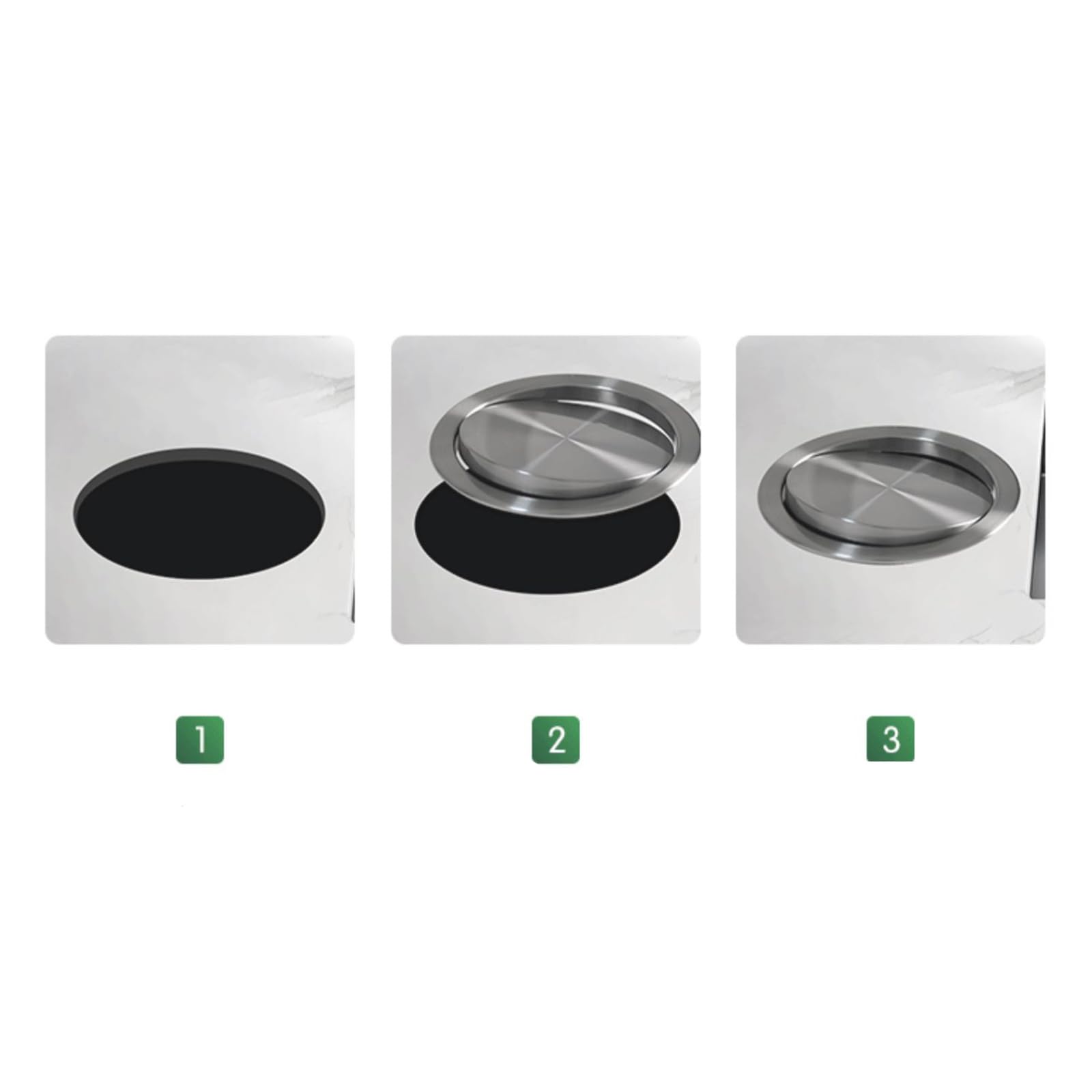 Built-in Countertop Trash Bin Lid Recessed Countertop Trash Can Lid Metal Round Drop in Trash Chute Cover Stainless Steel Trash Grommet Waste Basket Garbage Can Swing Trash Bin Lid (Black)