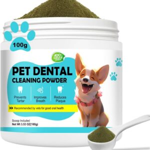 Dog Teeth Cleaning Powder, All Age Dogs Dental Tooth Cleaner Powder, Dog Bad Breath Eliminator Pet Dental Powder for Dogs Cleaning Teeth Tartar Plaque Remover Powdered Dog Products