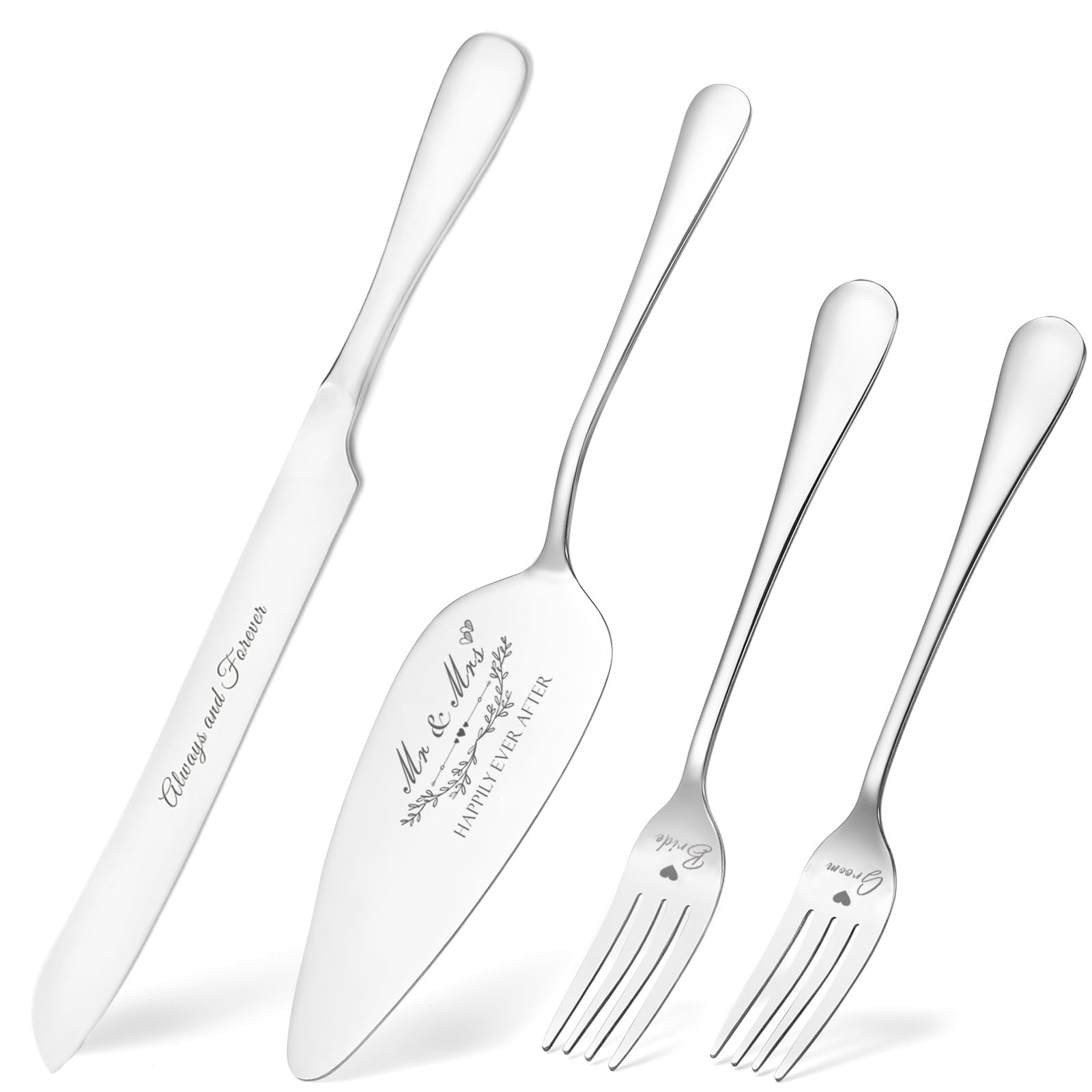 BEKESIN Wedding Cake Knife and Server Set, Silver Cake Cutting Set for Wedding 2024, 4 Piece Cake Knife Set with Forks for Engagements, Weddings and Anniversaries