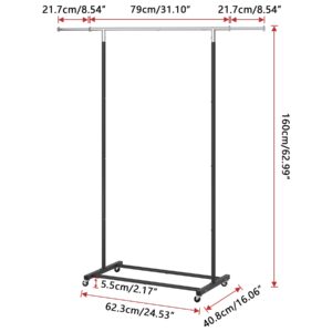 JIUYOTREE Rolling Clothes Rack with Shelf Clothing Garment Rack with Wheels Width Adjustable Clothing Organizer for Hanging Clothes Shirts Pants Skirts and Bags Black