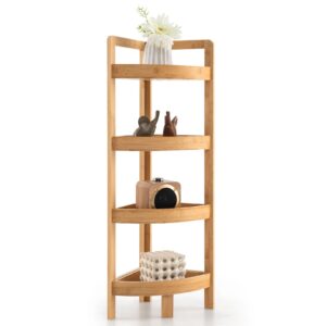 giantex bathroom corner shelf stand - 4 tier bamboo corner stand, 31.5" corner storage shelf, counter organizer rack, corner table bookshelf for living room, balcony, bedroom, kitchen, natural