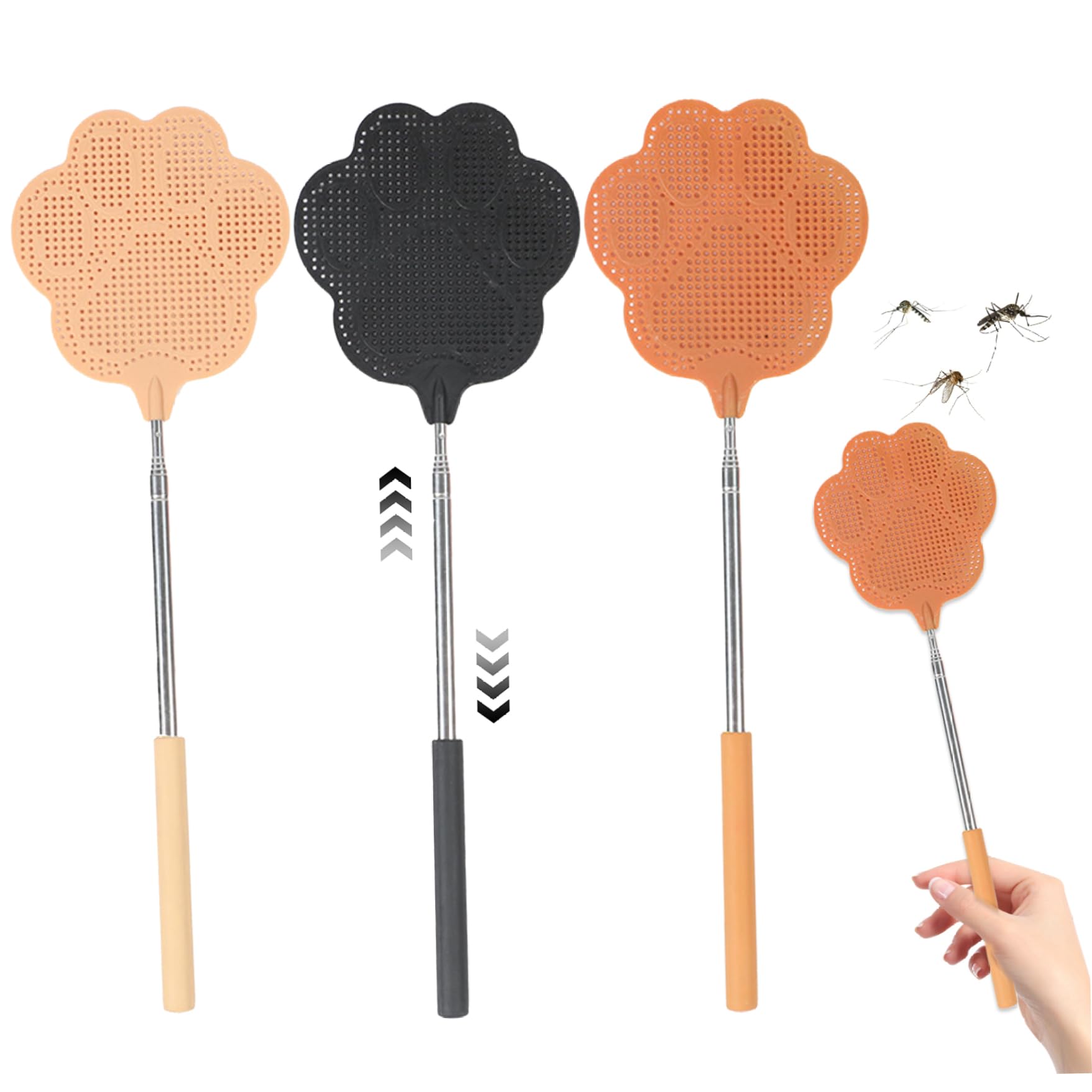 Extendable Fly Swatter Fly Swatter Manual Paw-Shaped Flyswatter,3Pcs Heavy Duty Fine Mesh PP Stainless Steel Fly Swatter for Indoors - 11.4-29.5