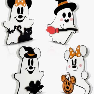 Cute Ghost Halloween Decorations Ghost Halloween Table Decorations 4Pcs Halloween Spooky White Ghost Wooden Sign Pumpkin Black Cat Bat Table Centerpiece for Halloween Home Decor