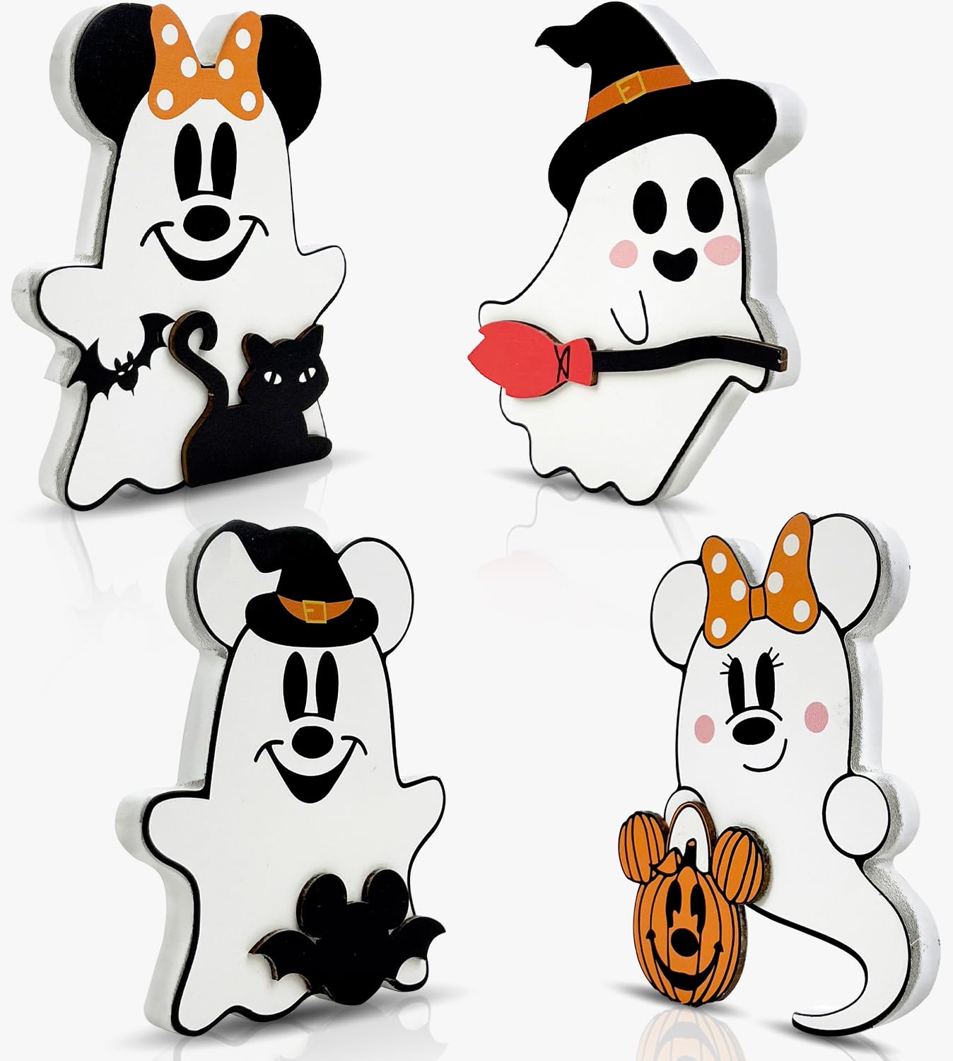 Cute Ghost Halloween Decorations Ghost Halloween Table Decorations 4Pcs Halloween Spooky White Ghost Wooden Sign Pumpkin Black Cat Bat Table Centerpiece for Halloween Home Decor