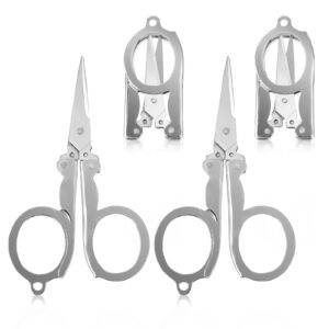 4pcs mini folding scissors, travel pocket scissors for outdoor tools, stainless steel foldable scissors with keychain for fishing line cutting, safe portable scissors for paper cutting