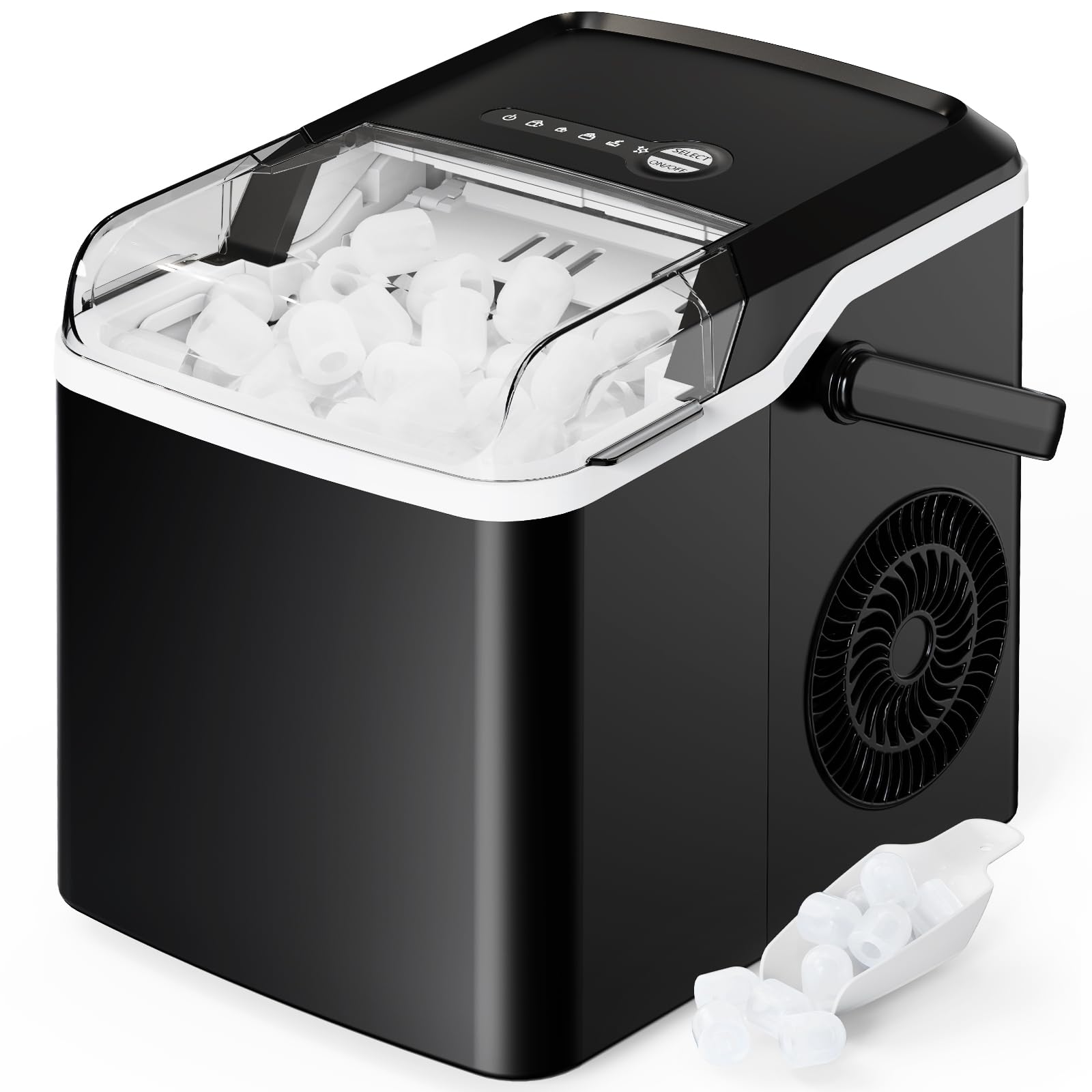 Silonn Countertop Ice Maker - 9 Cubes Ready in 6 Mins, 26lbs in 24Hrs, Portable Ice Machine with Self-Cleaning, 2 Sizes of Bullet Ice for Home/Kitchen/Party/RV, Black