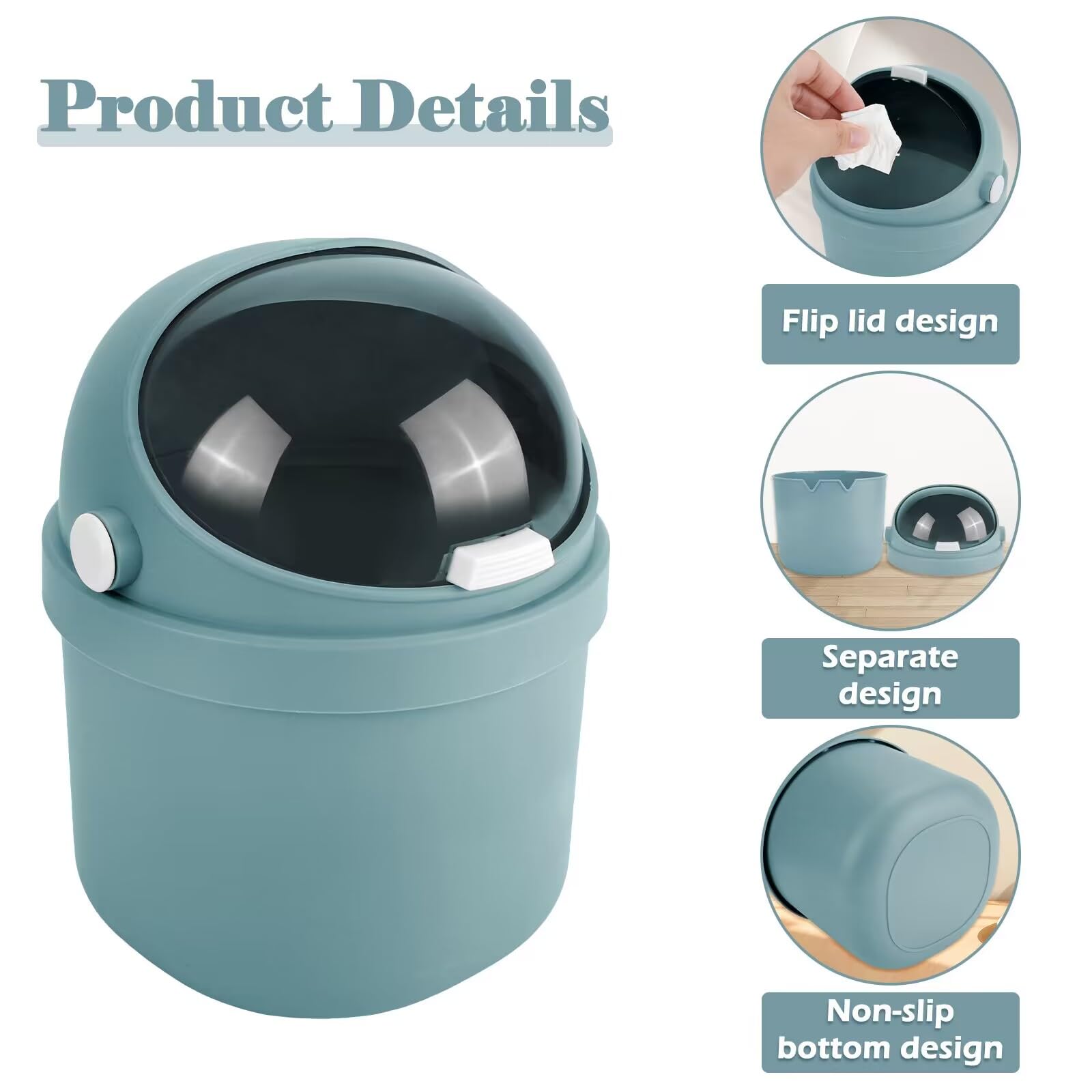 UOIXPUHUO Mini Trash Can with Flip Lid, Cute Desktop Garbage Can with 100 Trash Bags, Tiny Wastebasket Trash Can for Car, Home, Office, Kitchen, Tabletop, Bedroom, Bathroom (Blue)