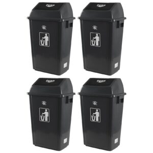 knifefish 4 pack large trash can with swing lid, 15 gallon plastic garbage bins for commercial use, grey