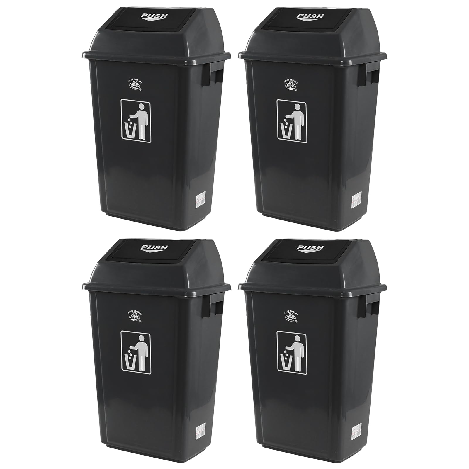 Knifefish 4 Pack Large Trash Can with Swing Lid, 15 Gallon Plastic Garbage Bins for Commercial Use, Grey