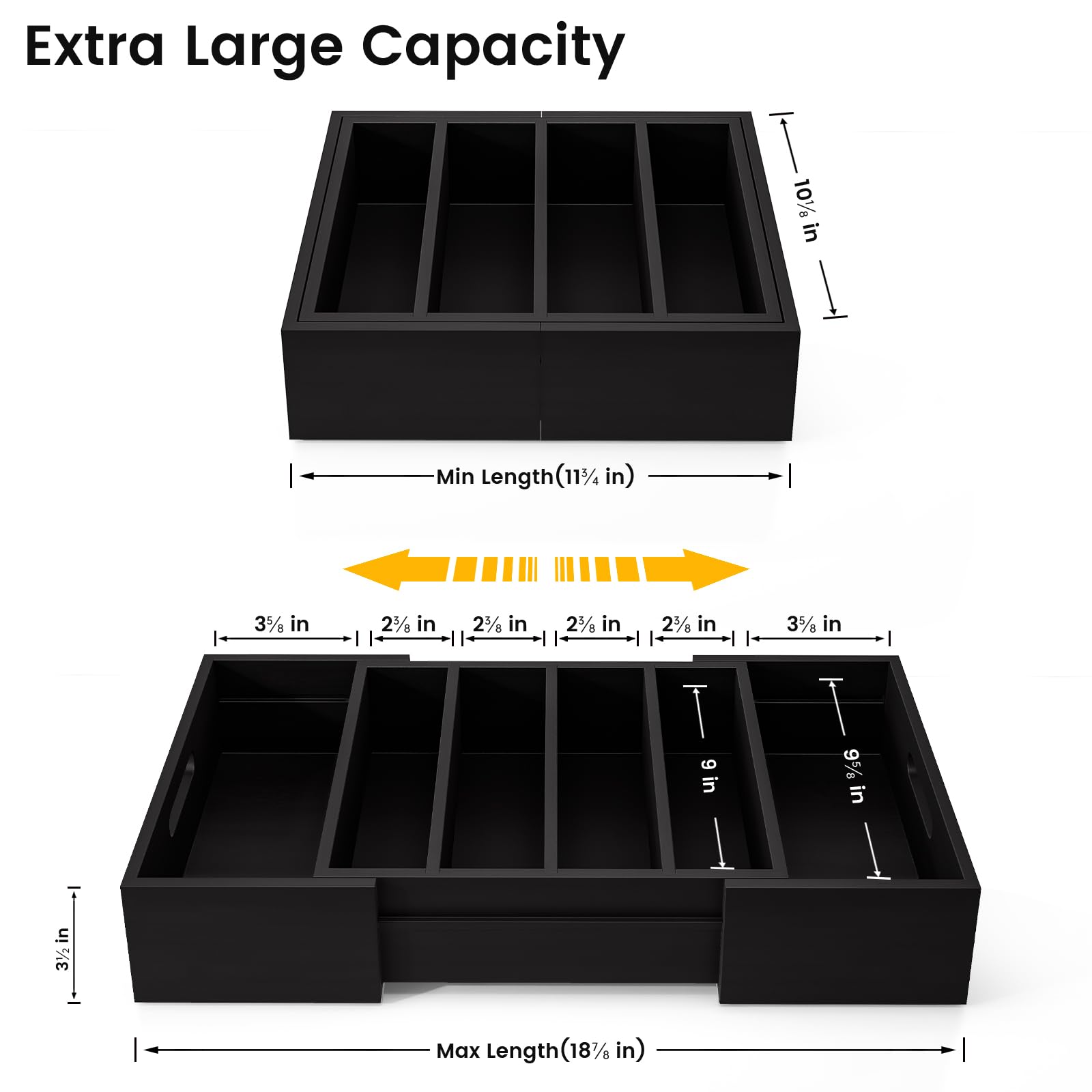 Kiasthome Expandable Bamboo Lid Organizers Inside Cabinet, Kitchen Cabinet Organizers with 3 Adjustable Dividers, Storage Plastic Lids, Food Container Lid Holder Organizer for Drawer Pantry, Black