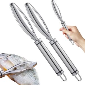 Fish Scales Remover, Stainless Steel Fish Scale Scraping Fish Cleaning Gadget, Premium Fish Descaler Sawtooth Tool for Fish Scale Removing, Heavy Duty Seafood Scale Remover (2)