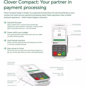 Clover Compact Payment Terminal - Requires Merchant Processing Account Through Powering POS.