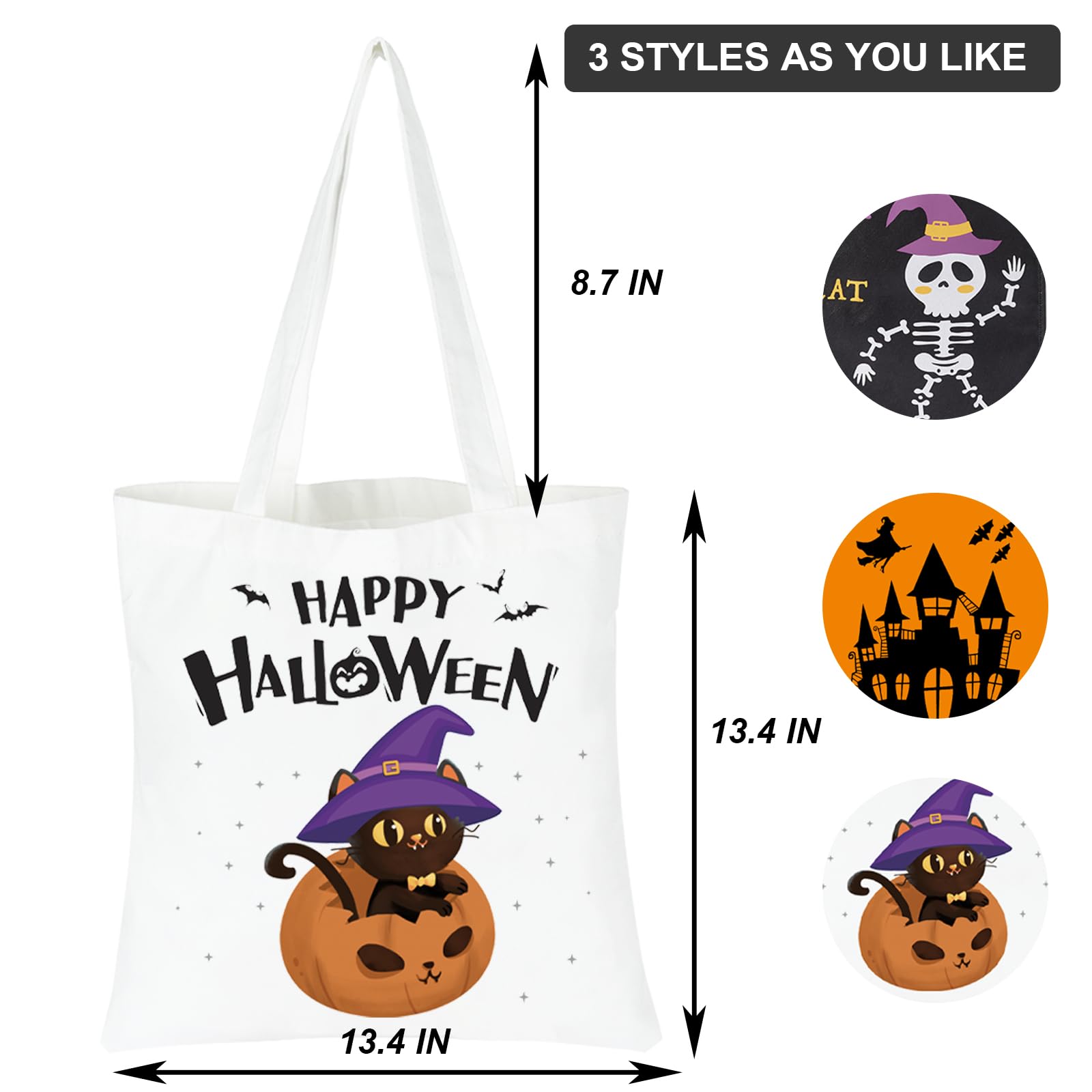 HEYTUYA 3 Pack Large Halloween Bags, Canvas Trick or Treat Bags, Gift Bags Halloween for Kids, Halloween Bags with Handles, Trick Bags Halloween Kids Party Favor Supplies, Canvas Halloween Tote Bags