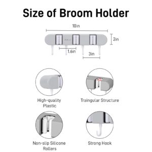 Bntyok Broom Holder with 3 Slots & 4 Hooks Heavy Duty Garden Tool Organizer Broom Hanger Wall Mount for Home Laundry Room Kitchen Closet Shed Garage Organization and Storage - Grey