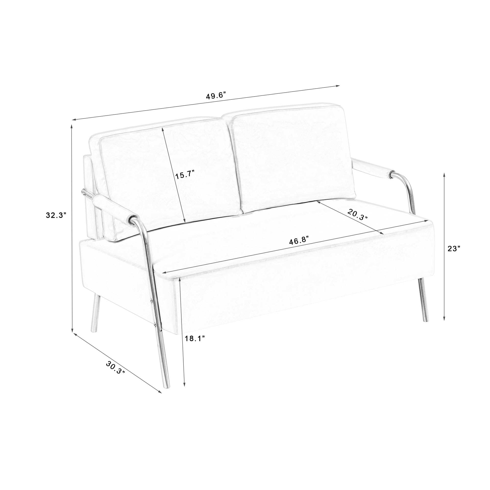 50'' Modern 2-Seater Loveseat sofa Couch,Pets Friendly Waterproof Rolled Arm Couch with Removable Back Cushion and Metal Leg for Small Spaces Living Room, Bedroom, Apartment (Beige White)