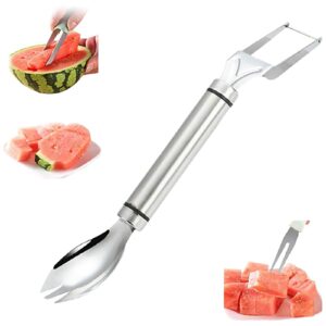 watermelon cutter slicer, 2-in-1 stainless steel fruit cutter watermelon cutter slicer tool watermelon tool pineapple cutter tool watermelon popsicle cutter summer fruit cutting fork