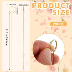 20PCS Flower Card Holder Stick 11.6" Gold Floral Card Holder Picks, Elegant Metal Wire Place Card Holders Gift Photo Picture Holders for Centerpieces Bouquets Weddings Baby Showers and Party(Round)