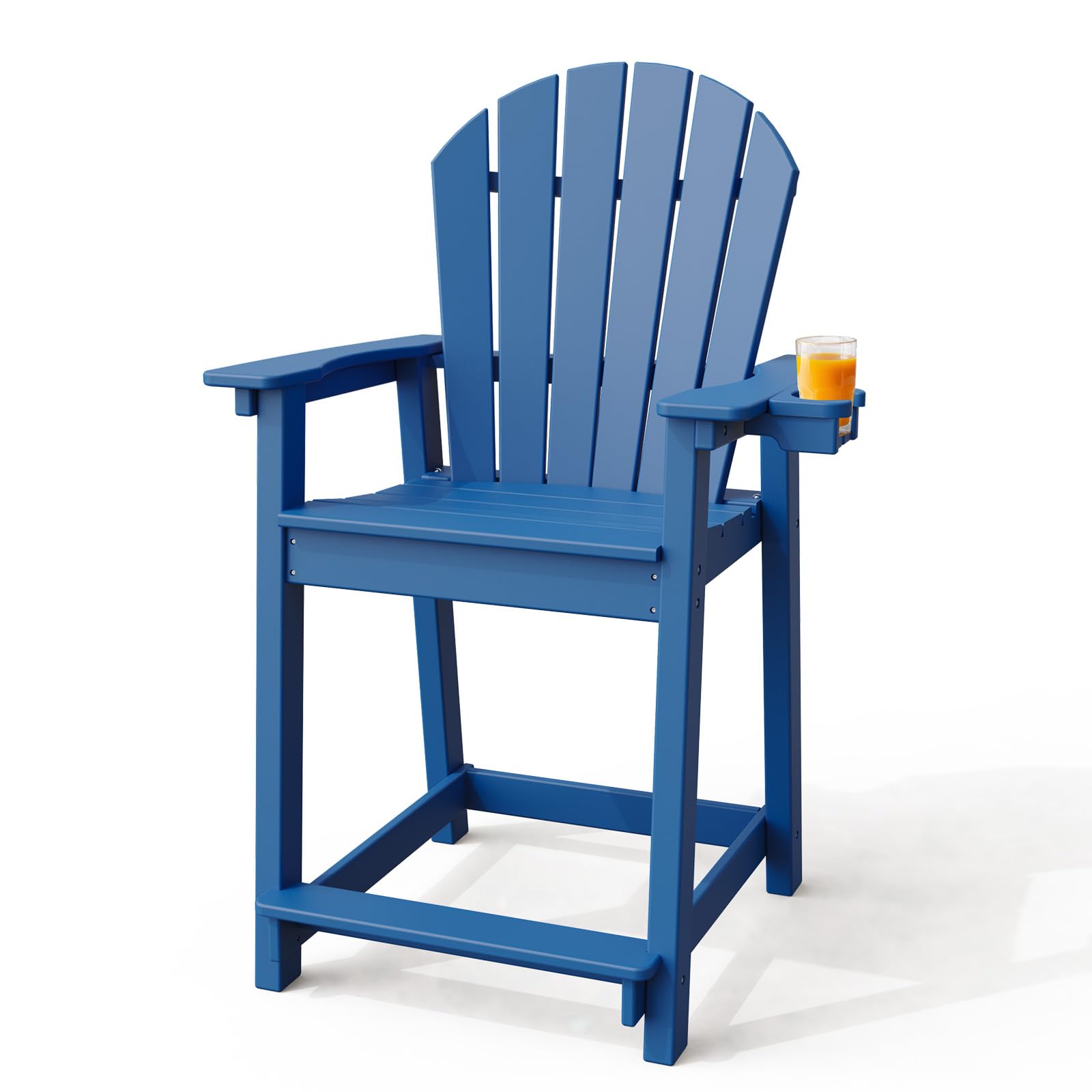 OTSUN Tall Adirondack Chair, Patio Chairs with Cup Holder, HDPE Weather Resistant Balcony Chairs, Outdoor Chairs for Garden, Backyard, Poolside, Capacity 400LBS - Navy Blue