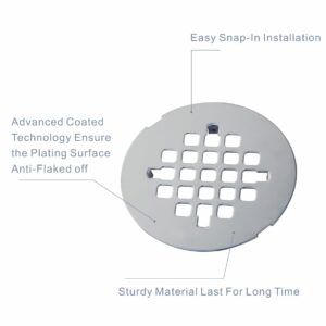 Chrome Plated Snap-in Shower Floor Drain Cover,Hidrop 4-1/4" OD Round Shower Strainer Grid, Easy-to-Install Replacement Cover Stainless Steel…