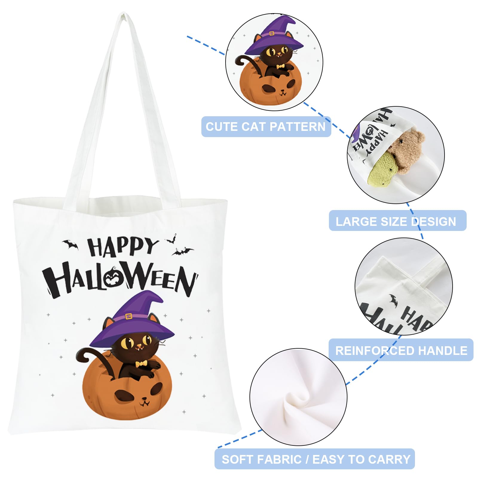 HEYTUYA 3 Pack Large Halloween Bags, Canvas Trick or Treat Bags, Gift Bags Halloween for Kids, Halloween Bags with Handles, Trick Bags Halloween Kids Party Favor Supplies, Canvas Halloween Tote Bags