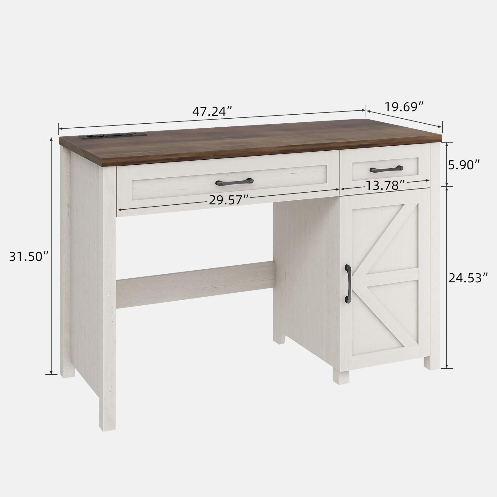 Farmhouse 47" Executive Desk, Computer Desk with Drawers and Storage Cabinet, Workstation Computer Desk for Home Office and Study, Unique White